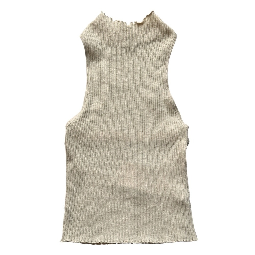 Zara Ribbed Halter Top S Beige Open Back Knit Minimalist Clean Girl Aesthetic